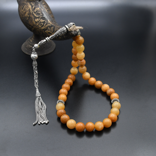 Carnelian Taşlı Gümüş Püsküllü Tesbih