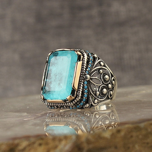 Paraiba Taşlı Gümüş Yüzük