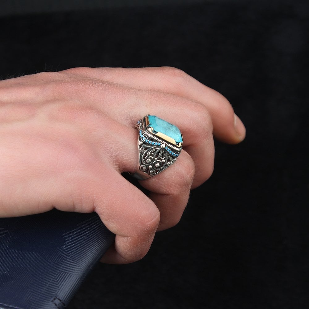 Paraiba Taşlı Gümüş Yüzük