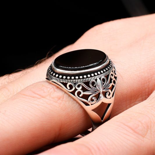 Siyah Oniks Taşlı Erkek Yüzük (SS-039)