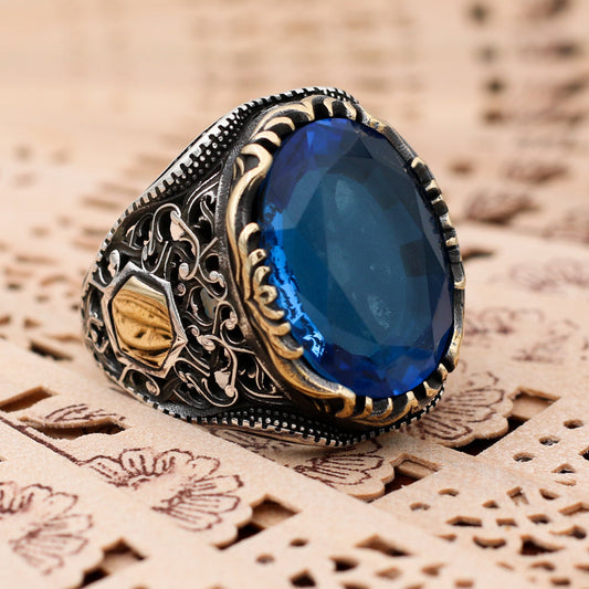Aquamarine Taşlı Erkek Yüzük