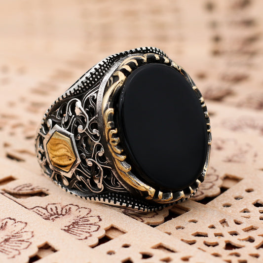 Siyah Akik Taşlı Erkek Yüzük