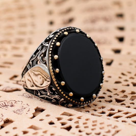 Siyah Oniks Taşlı Gümüş Yüzük