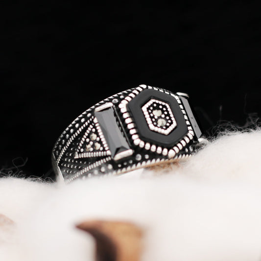 Siyah Oniks Taşlı Erkek Yüzük