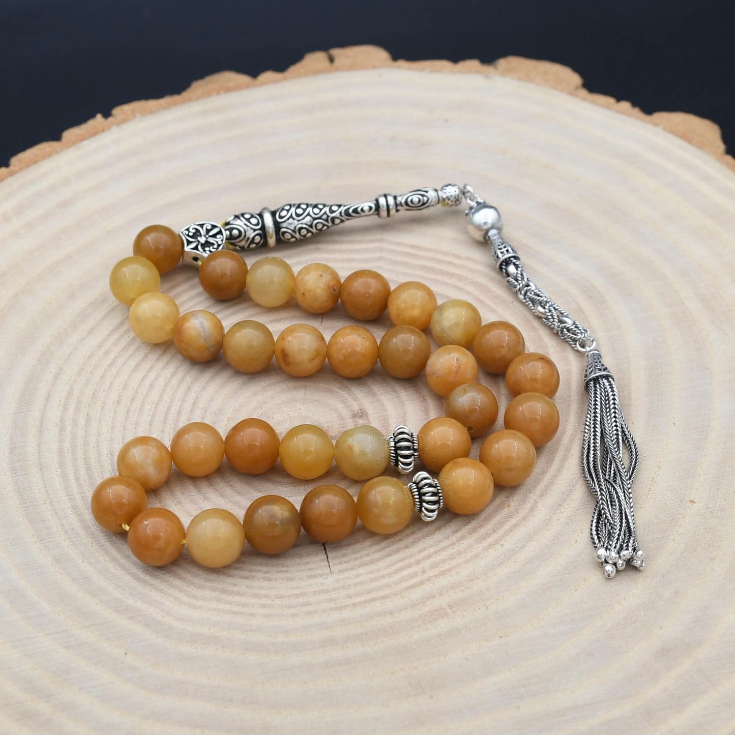 Carnelian Taşlı Gümüş Püsküllü Tesbih