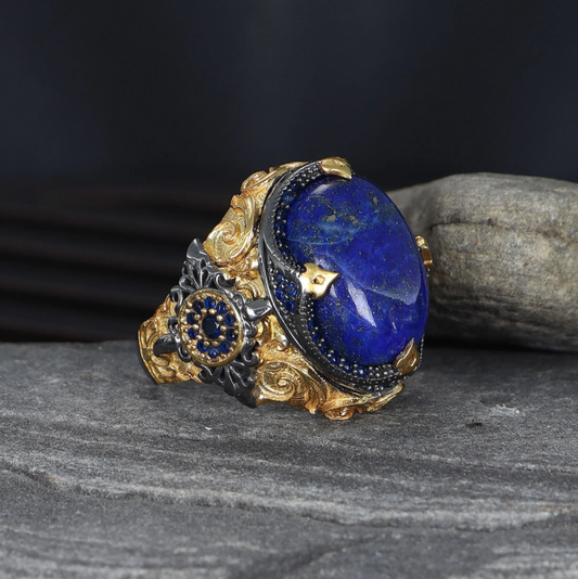 Rodaj Kaplamalı Lapis Lazuli Taşlı Gümüş Yüzük
