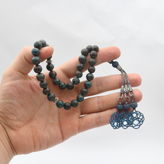 Apatite Taşlı Gümüş Püsküllü Tesbih
