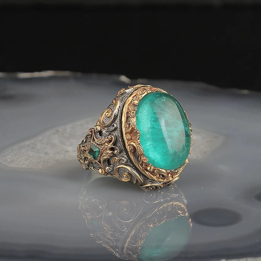 Paraiba Taşlı Rodaj Kaplama 925 Ayar Gümüş Yüzük