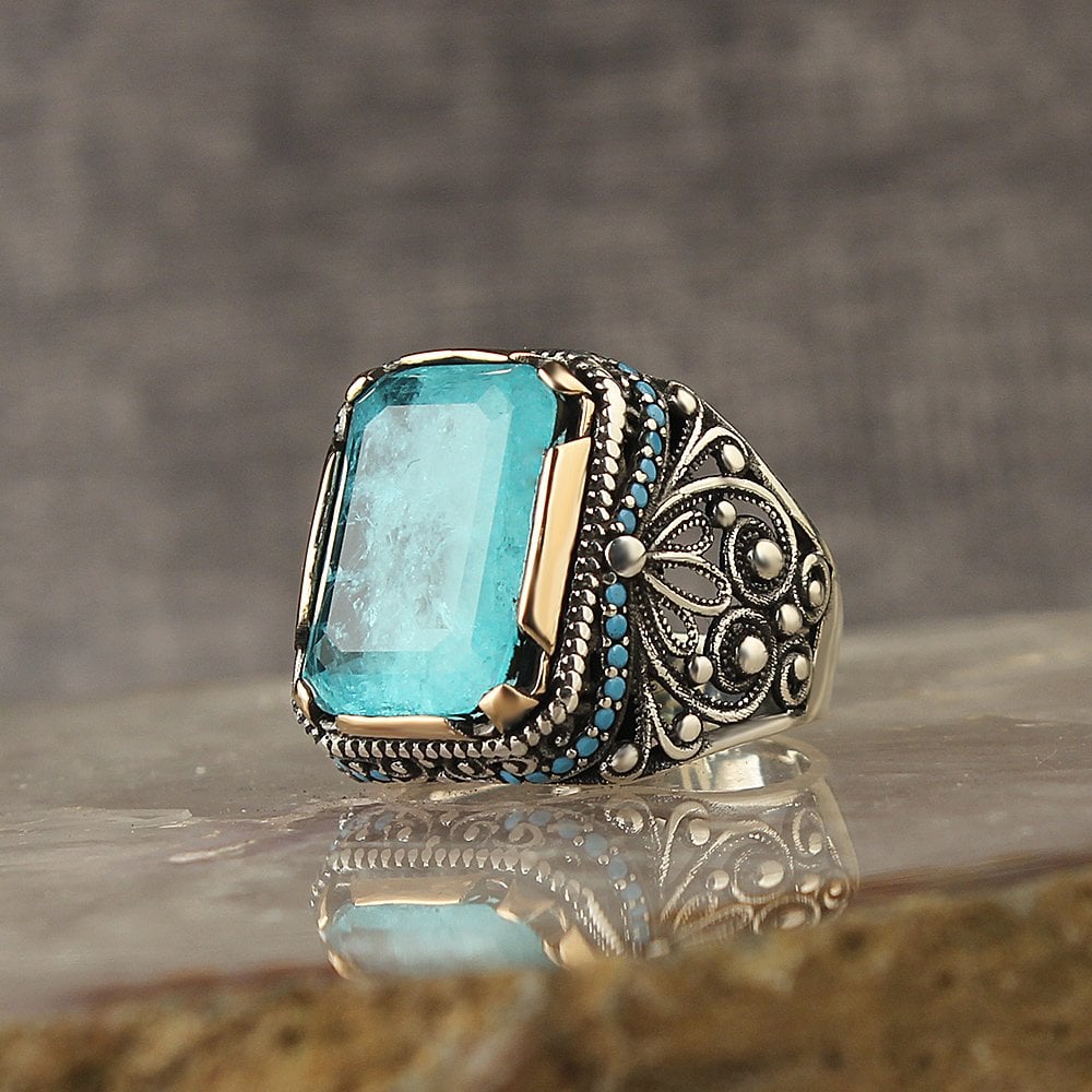 Paraiba Taşlı Gümüş Yüzük