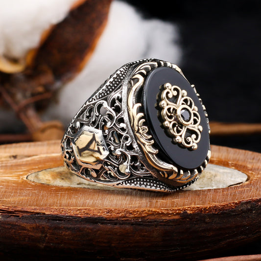 Siyah Oniks Taşlı Erkek Yüzük (SS-038)