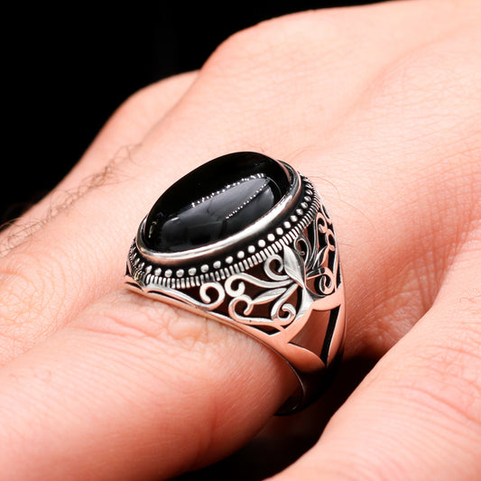 Siyah Oniks Taşlı Erkek Yüzük (SS-039)