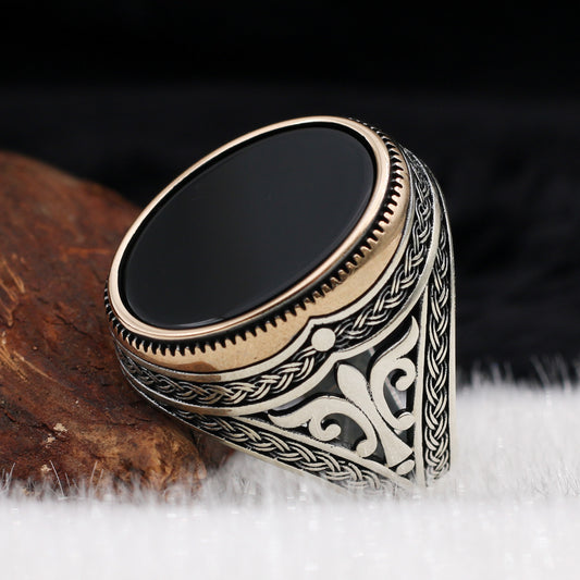 Siyah Oniks Taşlı Erkek Yüzük