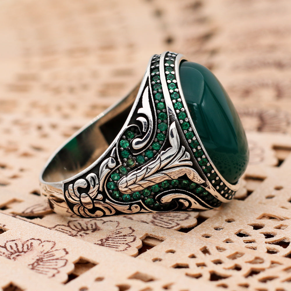 Yeşil Akik Taşlı Erkek Yüzük (SS-049)