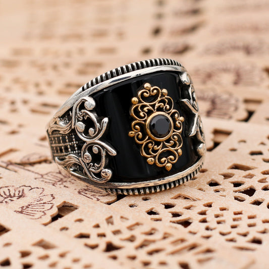 Siyah Taşlı Karpuz Kesim Yüzük