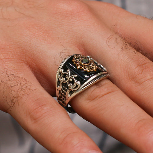 Siyah Taşlı Karpuz Kesim Yüzük