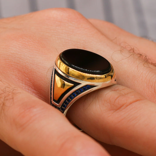 Siyah Oniks Taşlı Erkek Yüzük (SS-040)