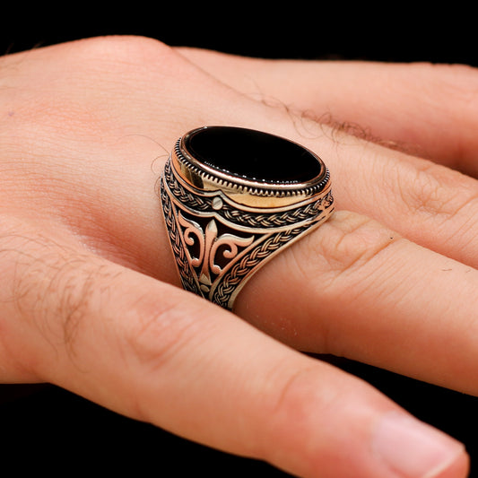 Siyah Oniks Taşlı Erkek Yüzük