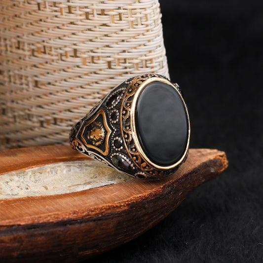 Siyah Oniks Taşlı Erkek Yüzük