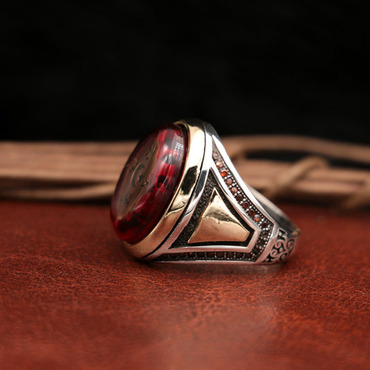 Allah Vatan Namus İttihad Bayrağı (Ters Bayrağı) Gümüş Erkek Yüzük