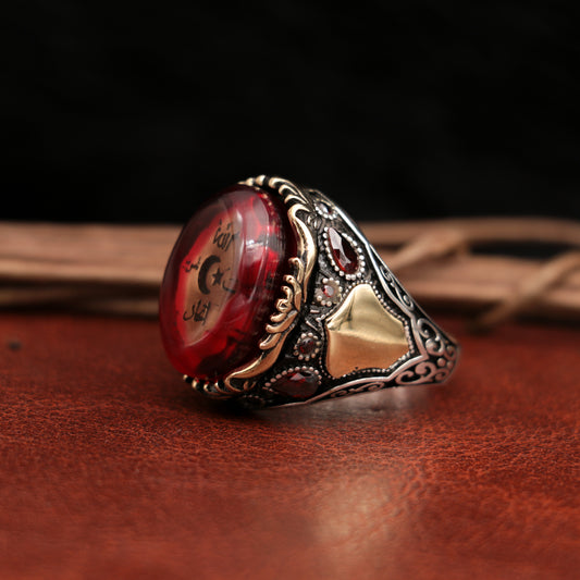 Allah Vatan Namus İttihad Bayrağı (Ters Bayrağı) Gümüş Erkek Yüzük