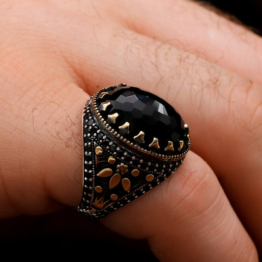 Siyah Zirkon Taşlı Gümüş Yüzük