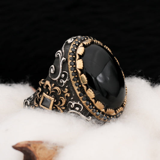 Siyah Oniks Taşlı Erkek Yüzük