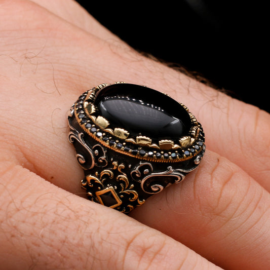 Siyah Oniks Taşlı Erkek Yüzük