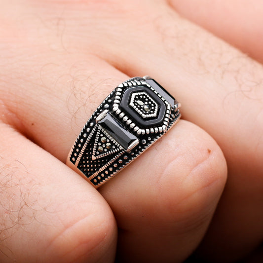 Siyah Oniks Taşlı Erkek Yüzük