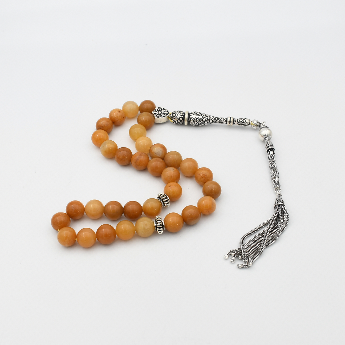 Carnelian Taşlı Gümüş Püsküllü Tesbih