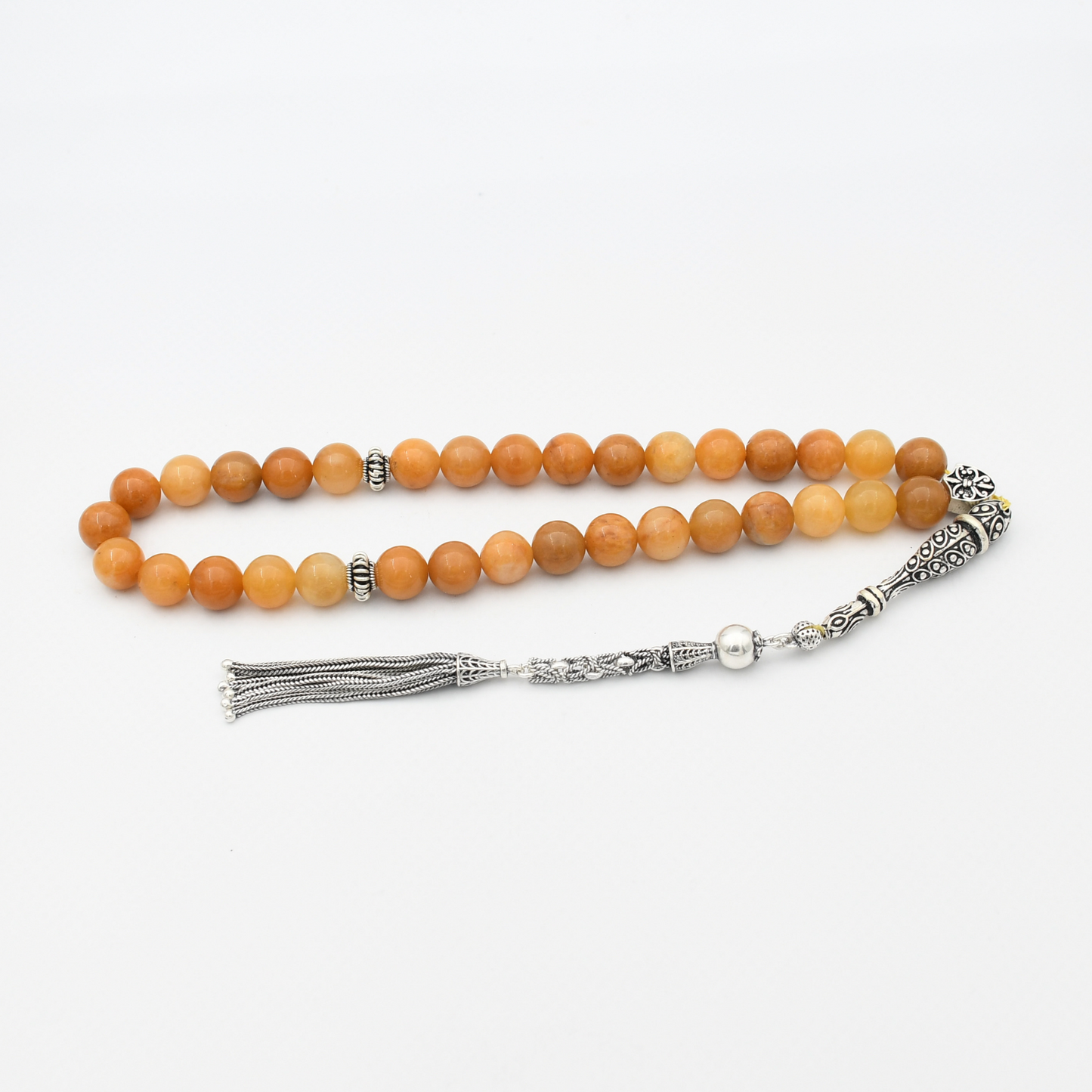 Carnelian Taşlı Gümüş Püsküllü Tesbih