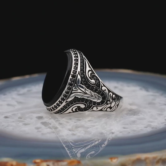 Siyah Oniks Taşlı Yüzük (SS-041)