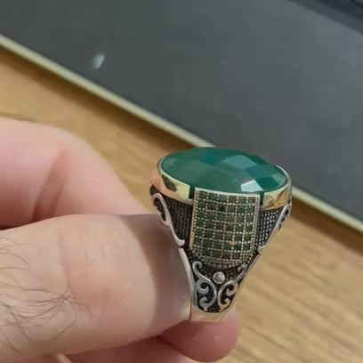 Yeşil Zirkon Taşlı Erkek Yüzük (SS-052)