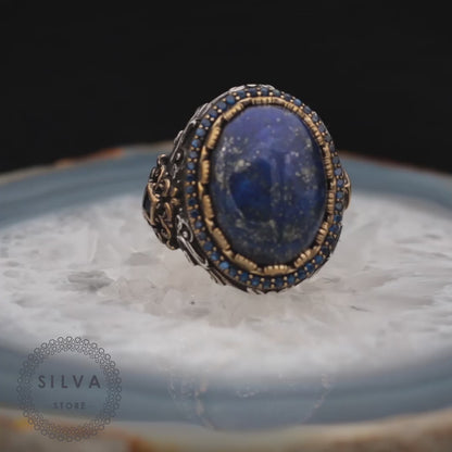 Lapis Lazuli Taşlı Gümüş Erkek Yüzük