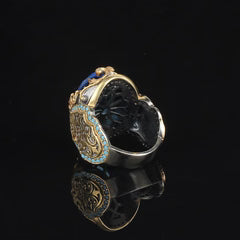 Blue Topaz Taşlı Rodaj Kaplamalı 925 Ayar Gümüş Erkek Yüzük