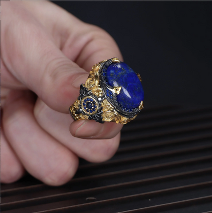 Rodaj Kaplamalı Lapis Lazuli Taşlı Gümüş Yüzük