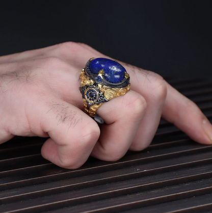 Rodaj Kaplamalı Lapis Lazuli Taşlı Gümüş Yüzük