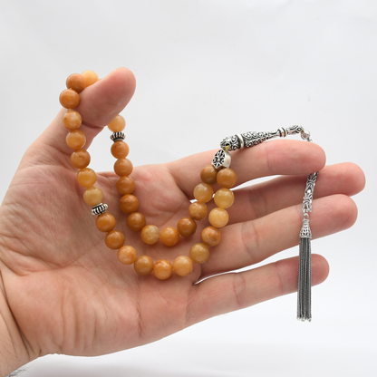 Carnelian Taşlı Gümüş Püsküllü Tesbih