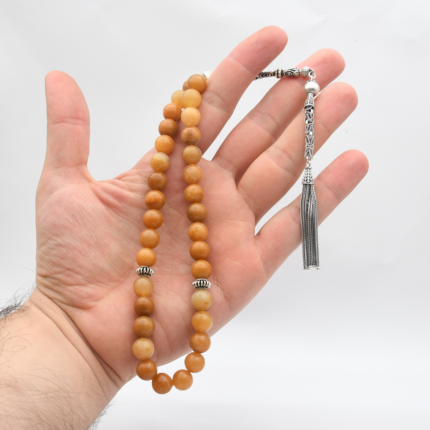 Carnelian Taşlı Gümüş Püsküllü Tesbih