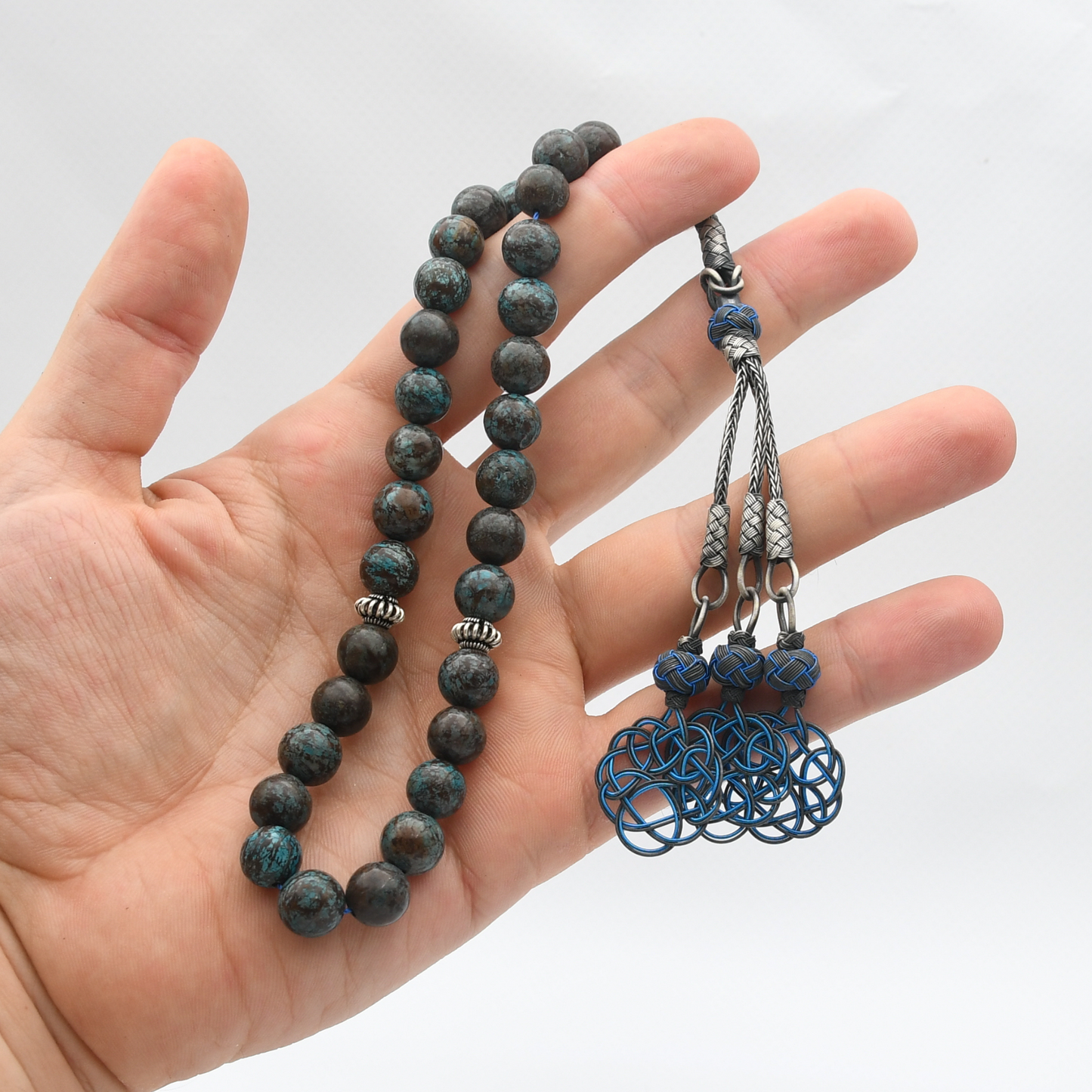 Apatite Taşlı Gümüş Püsküllü Tesbih