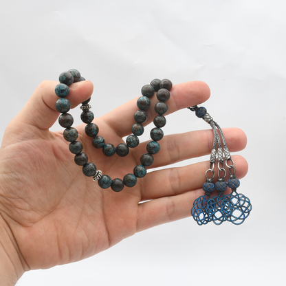 Apatite Taşlı Gümüş Püsküllü Tesbih