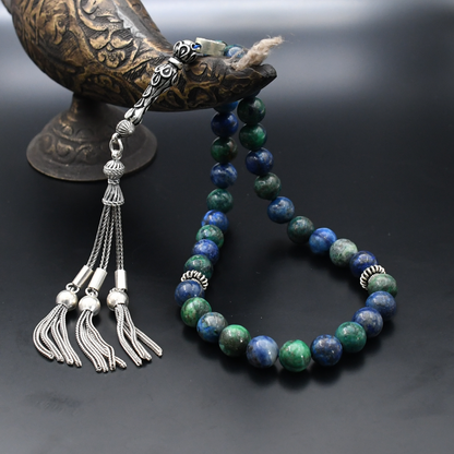 Azurite Taşlı Gümüş Püsküllü Tesbih